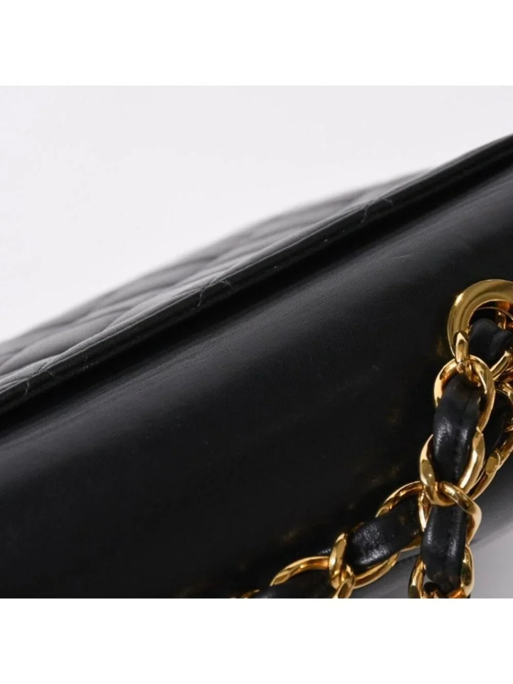 Chanel S Flap Chain Shoulder Bag CC Logo Lambskin Black Gold
